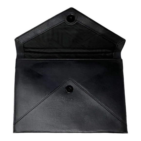 REBECCA MINKOFF BLACK LEATHER,SILVER & GOLD FLORAL APPLIQUÉ LEO ENVELOPE CLUTCH - Picture 2 of 6